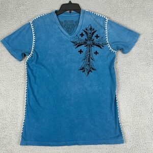 Raw State‎ Shirt Mens Medium Blue Stitching Redemption Cross Y2K Grunge Gothic